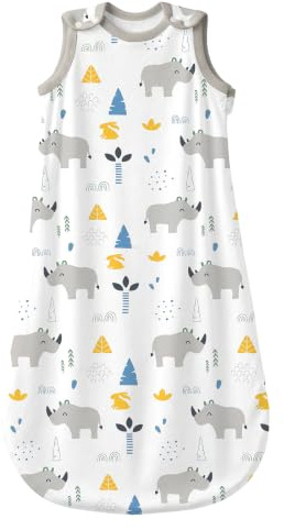 Mosebears Baby Schlafsack für Sommer Frühling, Animal Cartoon waschbare Decke 1.0 tog für Baby, Schlafsack ohne Ärmel (Nashorn, 0-6 Monate)