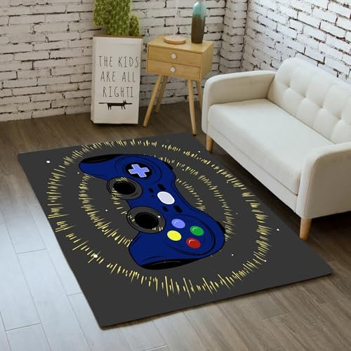 Gamer Blue Boys Area Rugs for Living Room Gamepad Printed Floor Mat Washable Doormats Outdoor Eingang Mats Speed Gold Halo Gray Großer Teppich für Home Decor Floor Mats for Teens, 4'x5'