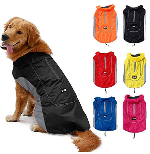 ZAPZEAL Reflektierend Hundejacke Brust 66-80cm, Rückenlänge 48cm Wasserdicht Hundemantel Warm gepolstert Puffer Weste Welpen Regenmantel mit Fleece (Größe 2XL, Schwarz)