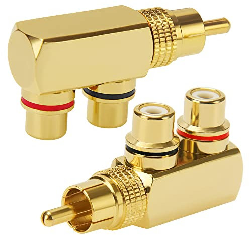KUOQIY 2 Piezas Jack Chapado en Oro Audio Video Y Splitter, Adaptador Divisor RCA Macho a 2 Conectores RCA-Hembra de Audio y Vídeo