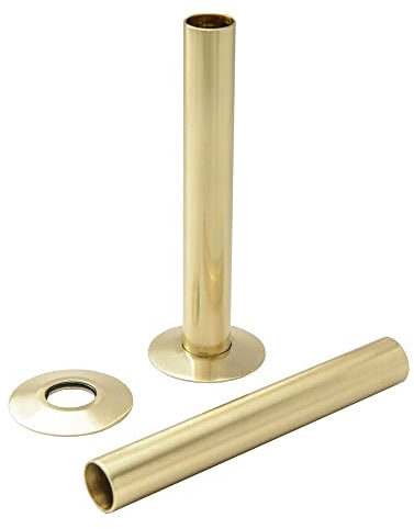 WarmeHaus 2 x Radiator Pipes and Pipe Collars 15 x 180mm Polished Brass