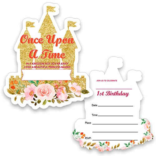Princess Birthday Invitations Princess Castle Shaped Fill in Invite Cards with Envelopes (Set of 20)