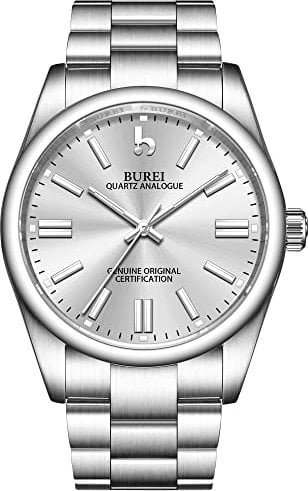 BUREI Herren Uhr Silber Analog Quarz Uhren Klassisch Einfach Wasserdicht Edelstahlband Männer Armbanduhr