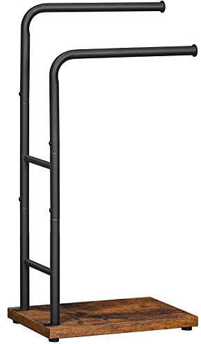 HOOBRO Portasciugamani, Porta Asciugamani da Terra con 2 Braccia, Portasalviette Bagno, 40 x 24 x 80,5 cm, Stabile, Marrone Vintage e Nero EBF24LB01G1