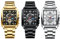 JewelryWe 3pcs Armbanduhr Herren Datum Kalender 30M Wasserdicht Rechteckige Analog Quarz Uhr Herrenuhr mit Edelstahl Armband und Leuchtend Zeiger, Gold Silber Schwarz
