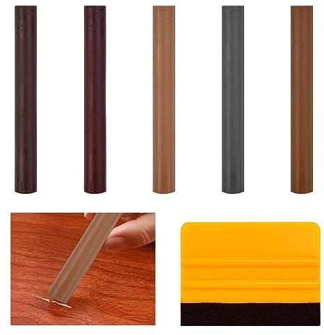 KARBAG 5PCS Wax Filler Sticks, Furniture Wax Crayons for Scratches Laminate Floor Repair Kit Touch Up Wax Sticks Furniture Repair Kit With Scraper for Scratches, Holes, Floor, Laminate, Carpenters