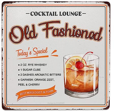 Cocktail-Poster Vintage Metallschilder, altmodische Cocktailrezepte, Blechschild, Dekoration, Barzubehör, zum Aufhängen, Basteln, Zuhause, Küche, Pub, Männerhöhle, Wandkunst, Dekoration, 20,3 x 20,3