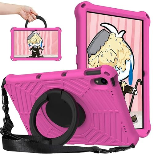 For Lenovo Tab P11/ P11 Plus Kids Case 11-Inch, Spider Web Pattern EVA Foam, with Ring Handle Stand & Shoulder Strap Tablet Case For Lenovo Tab P11 TB-J606F TB-J616F, Rose