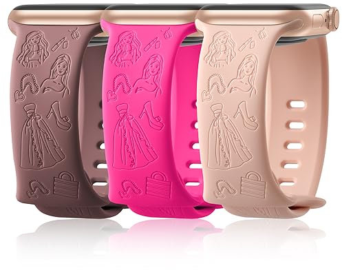 Seizehe Paquete de 3 elegantes correas grabadas compatibles con Apple Watch de 38mm 40mm 41mm 42mm 44mm 45mm, correa deportiva de silicona suave para iWatch Series 9/8/7/6/5/4/3/SE