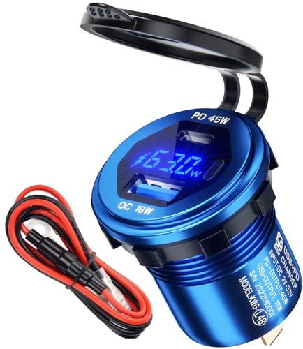 45W USB C Steckdose 12v Quick Charge 3.0 KFZ-Ladegerät Stecker mit Schalter für Motorrad, Wohnwagen, Boot,LKW