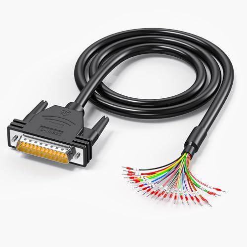 JUXINICE DB25-Stecker auf blanken Draht mit Kabelmarkierung, 1 m, D-SUB 25-poliger Stecker, RS232 Serielles Kabel, 25 Drähte, alle mit Kabelklemmen, Schwarz