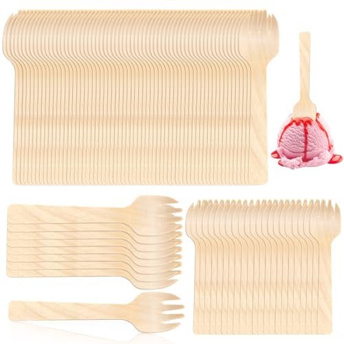 butterfunny 200 Pack 4 Mini Wooden Spork Disposable Spork Biodegradable Birchwood Fork Spoon for Camping, Party, Wedding and Family Gatherings