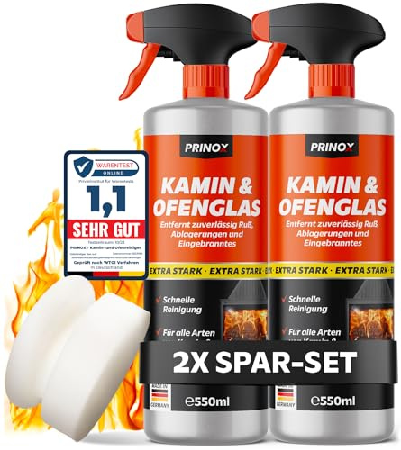 Kaminscheibenreiniger 2x 550ml extra stark - Kaminglasreiniger gegen hartnäckigen Ruß an Ofenscheiben - Kaminreiniger zum Reinigen verrußter Kaminscheiben & Ofenglas