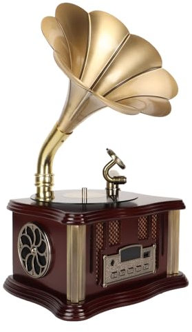 Vintage-Grammophon-Bluetooth-Lautsprecher, Bronze-Vintage-Retro-Klassiker-Grammophon-Form-Lautsprecher-Spieluhr für Heim- und Unterhaltungsdekorationen, Urlaub, Party und
