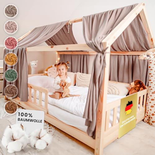 lilimaus Hausbett Himmel [in 12 Farben] Betthimmel Hausbett aus 100% Baumwolle Musselin - Stoffhimmel für Hausbett Deko Mädchen & Jungen - Himmel für Hausbett Kinder - Bett Vorhang Kinderbett