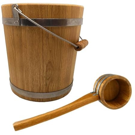 Waldmeister Sauna Set - Eichenholz Sauna Eimer 10 L und Saunakelle 1 L im Set - traditionelle ukrainische Handarbeit