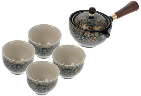 1 ensemble de théière à poignée latérale, bouilloire portable Kung Fu, tasse à thé en porcelaine, théière japonaise, théière rotative en céramique, théière en céramique, verre à rotation Vintage