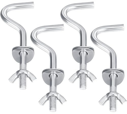 Gisafai 4 Packs Hammock Hooks Zinc Heavy Duty Replacement Hooks 3/8 Inch Portable Hammock Fit Column Diameters of 1-1/4 to 2 Inches Stand Accessories(Silver)