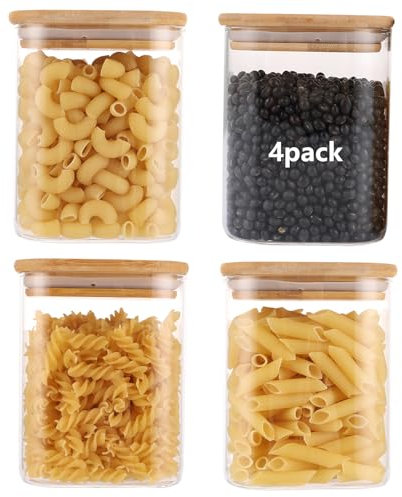 Oungy Lot de 4 Bocaux en Verre HerméTique, Bocal en Verre avec Couvercle 10x12cm, Réutilisable Pot en Verre avec Couvercle, Bocal en Verre Hermétique pour Pâtes, CéréAles, Thé, Haricot, 850ml