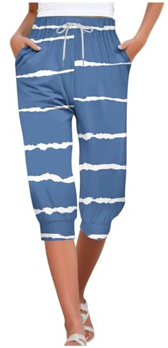 Keepink Capri-Sweathose für Damen, leger, gerades Bein, Jogginghose mit Taschen, lockere Passform, kurze Hose, Workout, Lounge, Sporthose, Laufhose, Trainingshose für Yoga, Fitnessstudio, 086 Blau, L