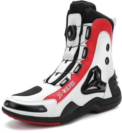 JiuQing Herren Motorradschuhe wasserdichte Straßenreitstiefel rutschfeste Outdoor-Motorradstiefel,Weiß,45 EU
