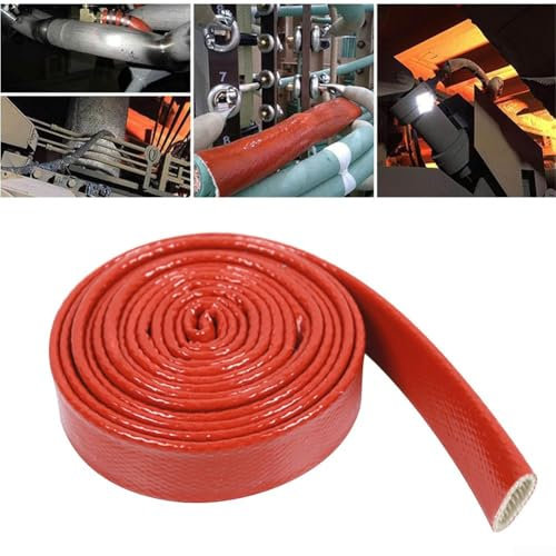 Manicotto in silicone in fibra di vetro, manicotto di protezione termica, resistente al fuoco ad alta temperatura, guaina per cavo in fibra di vetro per tubo flessibile (25 mm)
