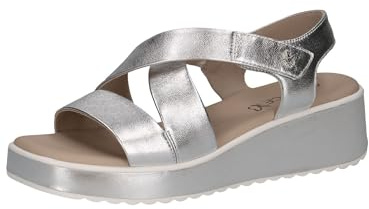 CAPRICE Damen Sandalen mit Keilabsatz aus Leder Wedges, Silber (Silver Metal.), 39 EU