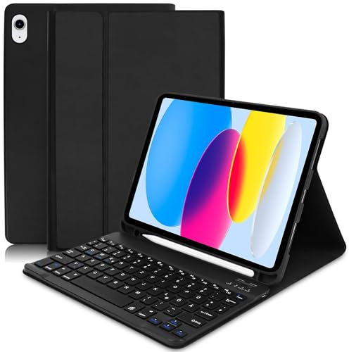iPad 10th/(A16) 11th Generation Tastatur Hülle für 10.9 Zoll 2022/11 Zoll 2025, Abnehmbare Drahtlose Bluetooth Tastatur (Deutsch Layout, QWERTZ) für iPad 10/11 Gen - Schwarz