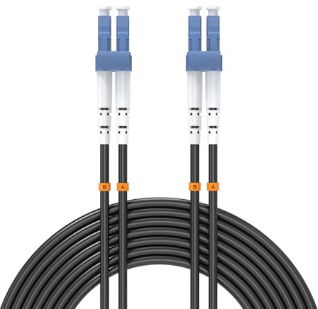 Buacoz 5 Meters LC to LC UPC Outdoor Armored Fiber Patch Cable, 9/125um Single Mode Duplex Fiber Optic Internet Cables, Jumper Optical Patch Cord, (5M/16.4ft), TPU Black