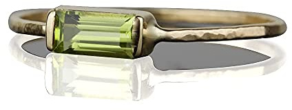 Birthstone Gemstone Baguette Shape Peridot 925 Sterling Silver Ring For Womens, Yellow/Rose Gold Plating Ring for Gift (Ruby/Opal/Lapis/Onyx/Emerald/Sapphire/Quartz/Topaz/Citrine/Garnet/CZ/Turquoise)