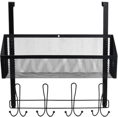 Focenat Over-Door Hanger with Basket, Over-Door Hanger Storage for Bedroom