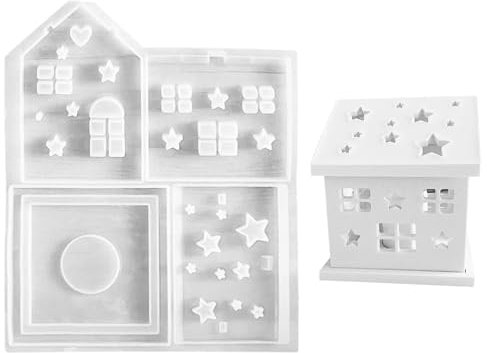 Silikonformen Gießformen Häuser, 3D Silikonform Haus Silikonform Kerzenhalter Gießform Häuser Gips zum Gießen Gießform Kerzenhalter Silikonformen Gießform Giessformen Silikon für Handwerk (M)
