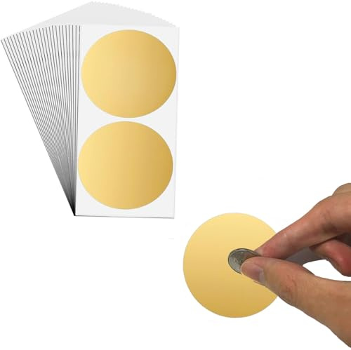 TJUSPIRIT 100 Stück 50 mm Rubbelaufkleber, Rubbel Etiketten Gold | Rubbellose Aufkleber, Selbstklebendes Rubbeletikett, Scratch Sticker für Gutschein Überraschung