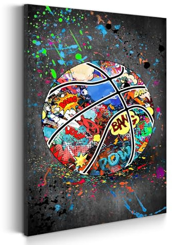 Bildertrends24 Graffiti Basketball Pop Art Wandbild Leinwandbild Kunstdruck XL Deko Größe 40x60x2cm
