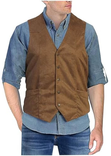 RLEHJN Waistcoats for Men V Neck Business Dress Suit Vest Vintage Regular Fit Tuxedo Waistcoat with Pockets Five Button Casual Solid Color Gilet Warehouse Deals Clearance