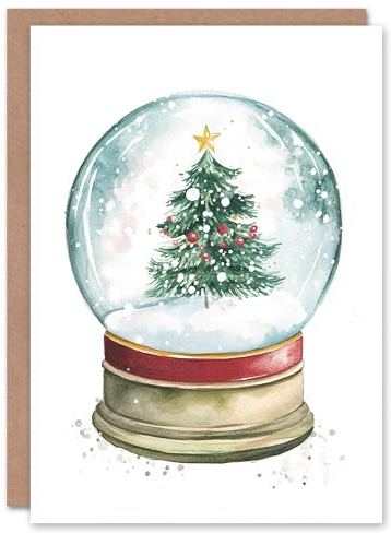 Artery8 Decorated Pine Tree Snow Globe Blank For Him Or Her Art Xmas Festive Christmas Card