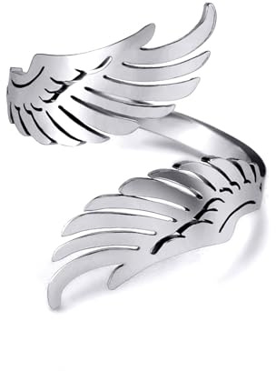 Dishowme Engelsflügel Ring Wächter Umarmung Flügel Knöchelring Vintage Feder Fingergelenk Band Verstellbarer Schmuck für Frauen Männer (Silber)
