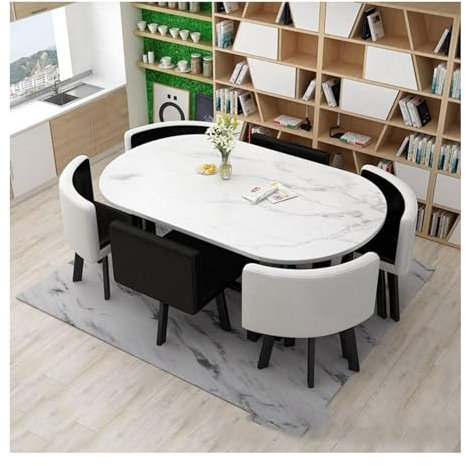 CuNtoHHH Ovaler Konferenz-Esstisch und 6 Stühle, Pu-Sitzfläche, Holztischplatte und Metallrahmen, Empfangstisch-Set für Geschäftsbüros