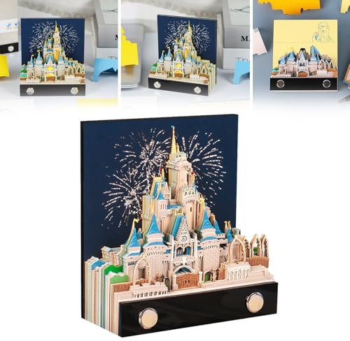 Notizblock 2025, 2025 3D Kalender Tischkalender Schloss Notizblock Mit Lichtkunst 3D Schlossmodell Haftnotizen Aus Papier Mit Schaukasten 3D DIY Kunst Schnitzerei Schlossdekoration