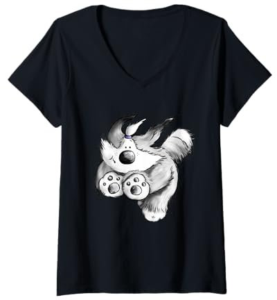 Damen Flotter Bearded Collie Hunde Cartoon I Hund I Beardie T-Shirt mit V-Ausschnitt