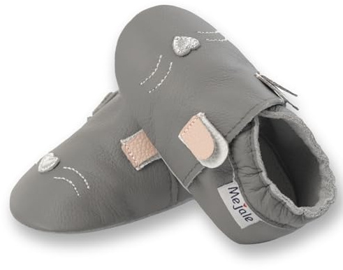 Mejale Krabbelschuhe Baby Echtleder, Lauflernschuhe mit Weicher Veloursledersohle, Atmungsaktive Barfußschuhe für Erste Schritte, Jungen Mädchen