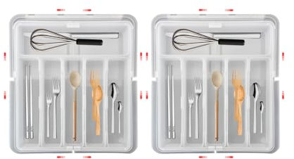 hssopa 2025 Range Couverts,Rangement Couvert Extensible,Ajustable Pour Tiroir Cuisine,Organisateur Tiroirs,Range Couverts Pour Tiroir,Extensible 56 CM Rangement Tiroir(2PCS Blanc Pas porte-couteau)