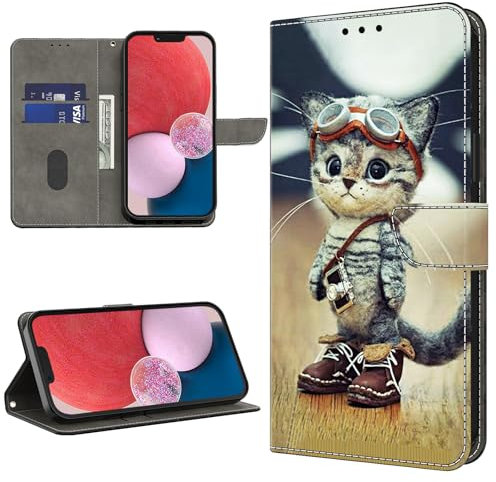 GLANDOTU Mobile Phone Case for Samsung Galaxy S22 Ultra 5G Case, PU Leather Flip Wallet Case with Card Slots and Stand Function, Compatible with Samsung S22 Ultra 5G Case - Smart Cat