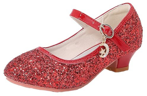 cfpqv Mary Jane Shoes Women's Strappy Pumps Glitter Heel Shoes Women's Shoes Elegant and Comfortable Ballet Flats Low Shoes Dance Shoes Evening Shoes Cosplay Party Costume Princess Dress Shoes, red,