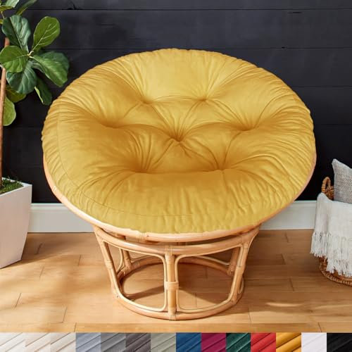 Papasansessel Kissen, Rundes Sitzkissen für Hängesessel 60x60x6cm, Samtstoff Eierstuhl-Matt/Rattan-Stuhlkissen/Bequem Weich Sitzkissen/Dicke Stuhlkissen/Papasan Dekokissen/Garten Stuhlauflag-Gelb