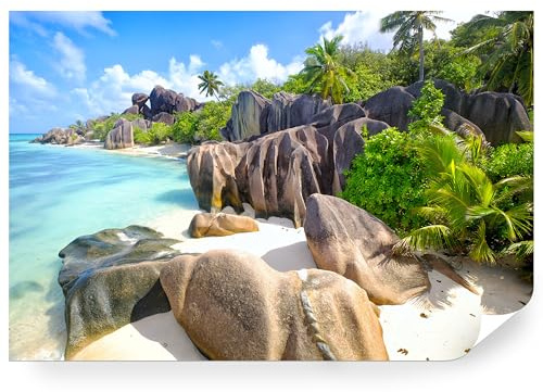 Fototapete Vlies - Vliestapete Tapete Wandtapete Motivtapeten Vliestapeten Wohnzimmer Schlafzimmer Bildtapete Der paradiesische Strand Anse Source d'Argent auf den Seychellen 180 x 120 cm