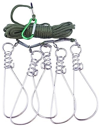 Lijiaxiuyc-101 Angelhaken 5 Meter Angeln Seil Edelstahl Fluss Meer Fisch Lock Schnalle Outdoor Sport Angelgerät Lanyard Kukan Karpfen Angeln Zubehör Angelhaken-Set