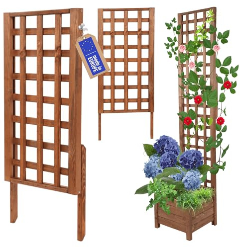 MODO24 Rankgitter Holz Rankhilfe Pflanzengitter 94x40 cm, Braun | FSC-Zertifizierte Blumenkästen & Pflanzkübel mit Rankhilfe, Dekorativer Pflanzkasten & Rankgitter Garten, Terrasse & Balkon