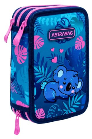 ASTRABAG 3-Fach Mäppchen Federmappe Gefüllt dreifaches Federmäppchen, Schüleretui 3-stöckig Jungen, Federtasche XXL, Federmäppchen mit Zubehör, Sweet Koala