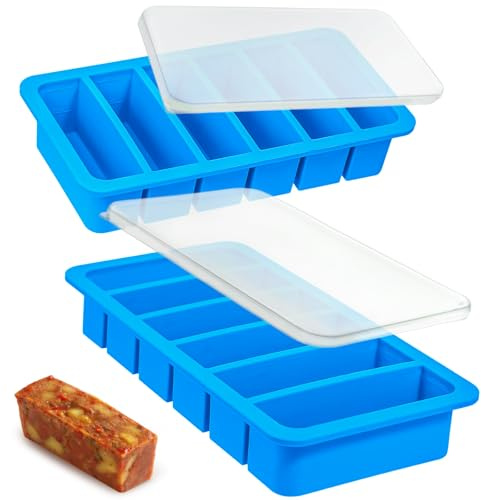 Kamehame Soup Cubes Freezer Tray Silicone 2 Pack 1/2 Cup Soup Freezer Moulds with Lids Food Storage Containers Extra Large Ice Cube Tray for Freezing Soupe, Broth, Sauce, Butter, Meal Prep